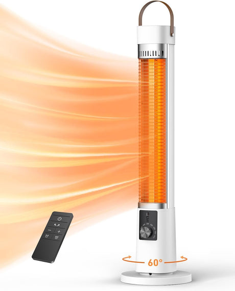 Aerozy Patio Heater for Outdoor Use, Electric Space Heater Indoor, Portable Infrared Heater with 60-Degree Oscillation, Timer, Remote, for Patio, Gazebo, White AEROZY