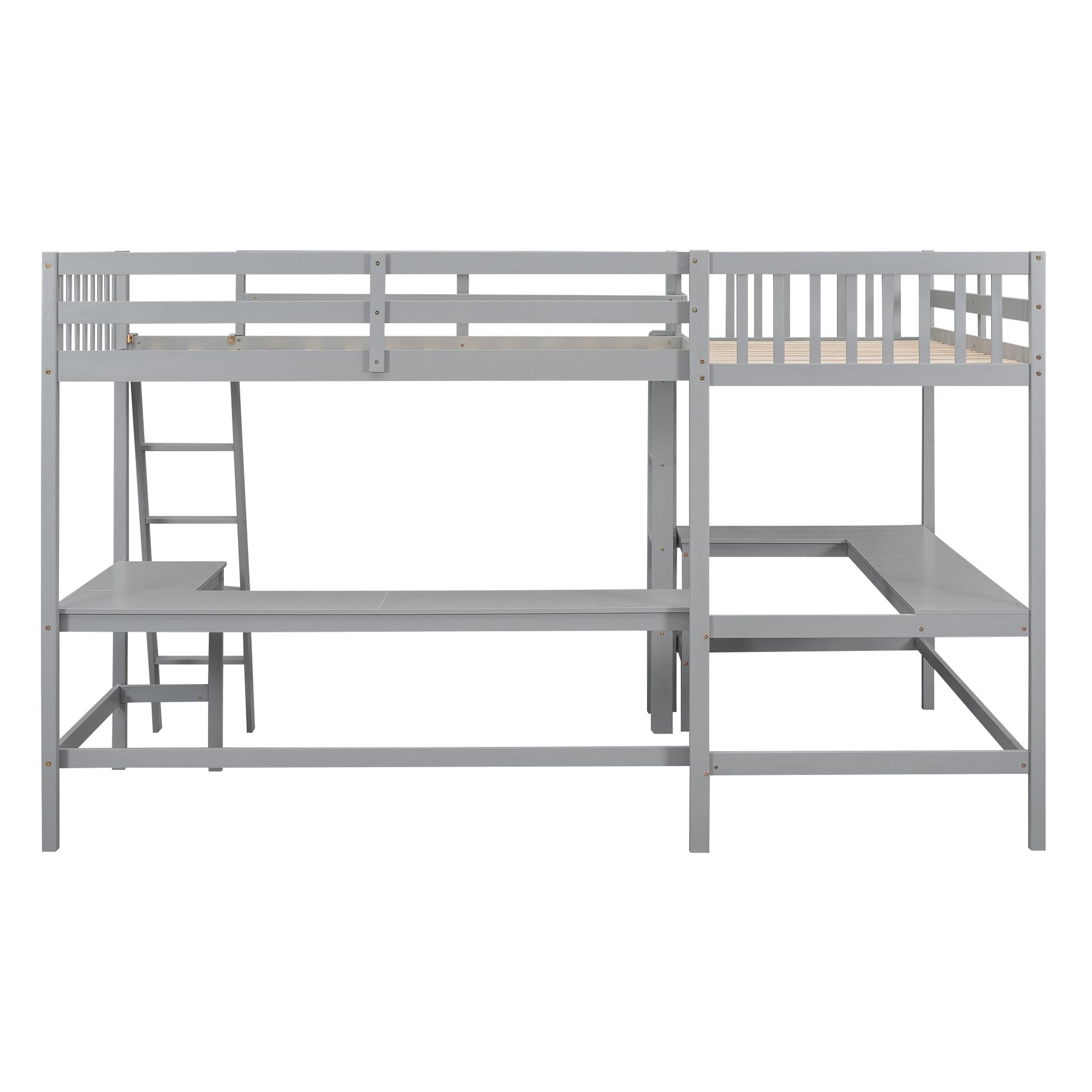 CITYLIGHT Twin Size L-Shaped Loft Bed with Built-in Desks – Grey, Perfect for Kids and Teens - WoodArtSupply