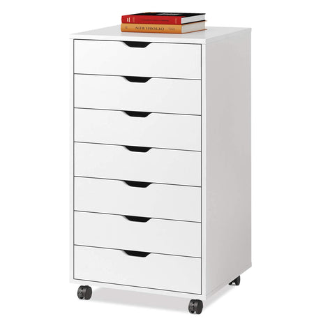 DEVAISE 7-Drawer Chest, Wood Storage Dresser File Cabinet with Wheels, White DEVAISE