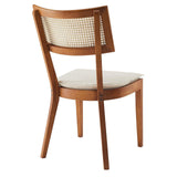 Modway Caledonia Elm Wood Rattan Set of 2 in Walnut Beige | Retro Kitchen, Living Accent Chair for Dining Room Modway