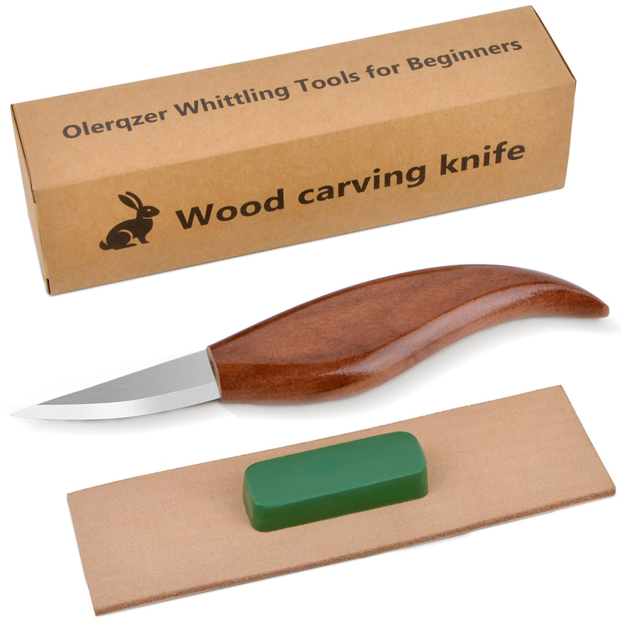Olerqzer Wood Carving Knife With Leather Strop and Polishing Compound,Wood Whittling Knife,Wood Carving Tools for Beginners,Adults and Kids Whittling Tools (Sloyd Carving Knife) Olerqzer