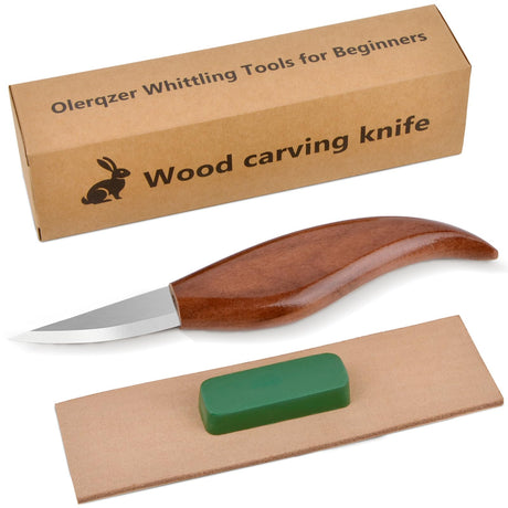 Olerqzer Wood Carving Knife With Leather Strop and Polishing Compound,Wood Whittling Knife,Wood Carving Tools for Beginners,Adults and Kids Whittling Tools (Sloyd Carving Knife) Olerqzer
