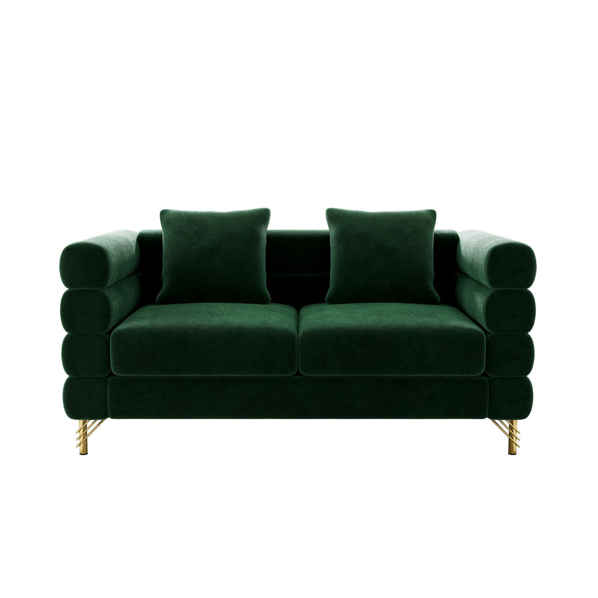 Wrofly Cloud Couch for Living Room, 59" Modern Overstuffed Deep Seat Velvet Loveseat Sofa with 2 Pillows, Comfy Upholstered 2 Seater Love Seat for Bedroom Office, Emerald Green Velvet Wrofly