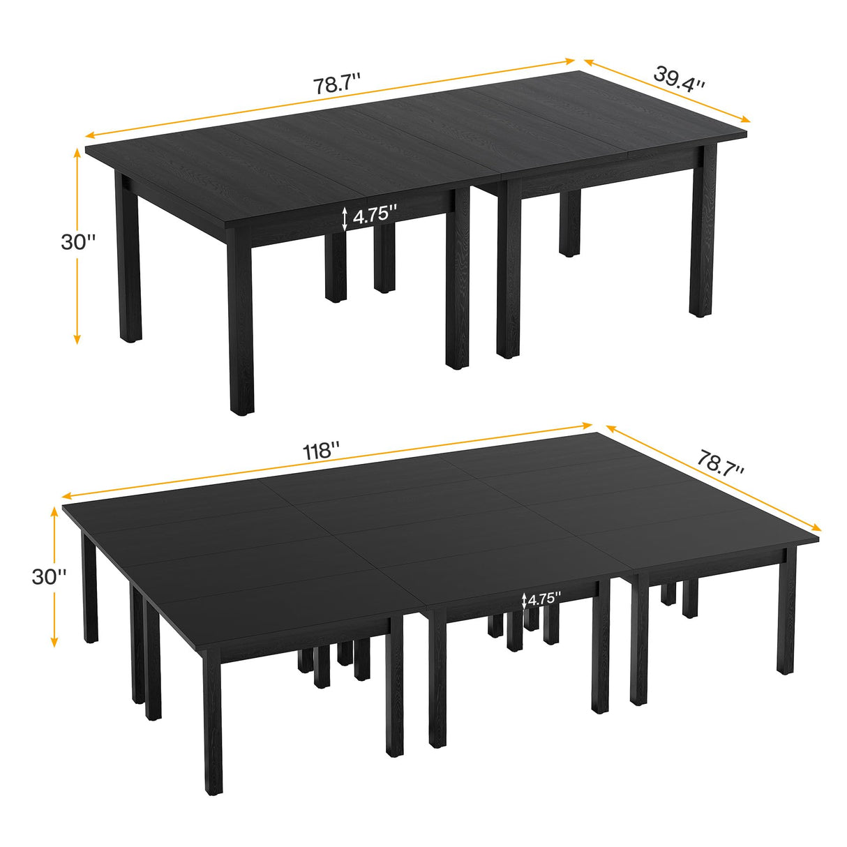 Tribesigns 6.57 ft Conference Table for 6 People, Wooden Small Square Meeting Seminar Table, Modern Boardroom Desk with Solid Wood Legs and Thickened Tabletop for Office Conference Room (2, Black) Tribesigns