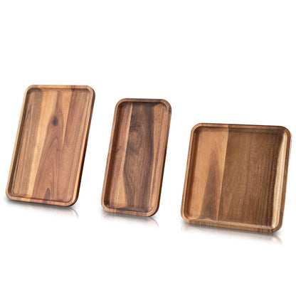 BF BILL.F SINCE 1983 Acacia Wood Rectangular Serving Tray Set of 3, Elegant Farmhouse Style