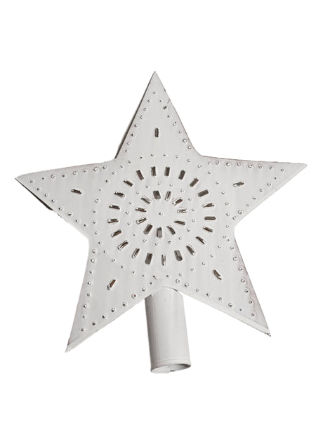 Charming 9-Inch Whitewashed Tin Star Tree Topper – Rustic Holiday Decor, Vintage Christmas Ornament, Farmhouse Tree Decoration, Festive Seasonal Accent for Cozy Home Ambiance SANTA'S HOLIDAY CHRISTMAS WORLD