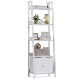 Furologee 5-Tier White Ladder Shelf, Ladder Bookshelf with Removable Drawer, Mordern Bookcase Storage Rack Organizer, Wood Metal Freestanding Storage Shelves for Living Room, Home Office, Bedroom Furologee