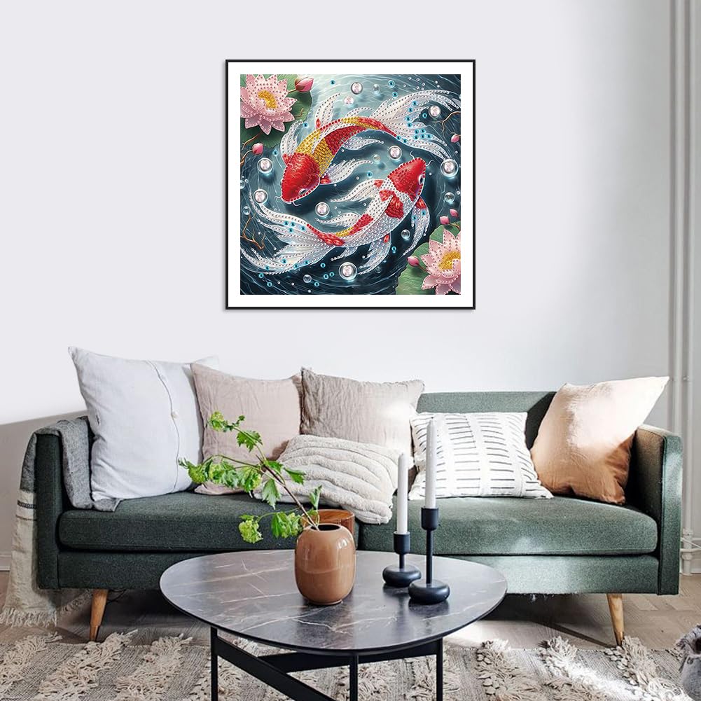 Acudotr Diamond Painting Kits for Adults Fish, 5D Special Shape Diamond Art Kits for Beginners, Crystal Rhinestones Diamond Painting for Home Wall Decoration, 12×12 Inch Acudotr