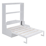 Merax Queen Size Murphy Bed, Wooden Queen Murphy Bed Wall Bed with Sofa and Cushion, White Merax