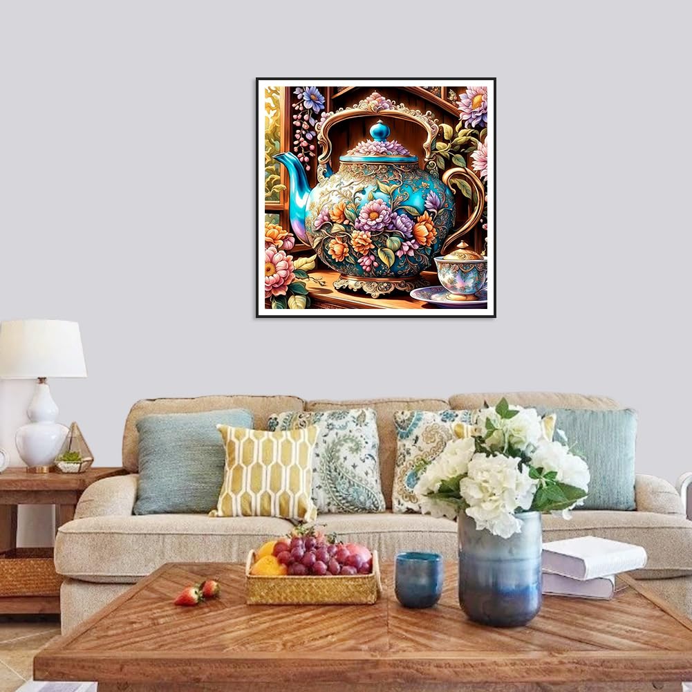 hill froeistung 5D Colorful Teapot Diamond Art Painting Kits for Adults,Flower Diamond Art for Beginners, DIY Full Drill Teacup Diamond Art Painting(12X12 inch) hill froeistung