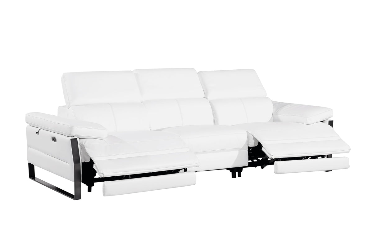 BlackJack Furniture Antonio Top Grain Italian Leather Power Recliner Sofa with 2 Reclining Seats & Large Power Headrests, Comfortable Lumbar Support, USB Chargers, Wall Hugger Design, White Blackjack Furniture