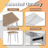 Furmax Vanity Desk Makeup Vanity Table with Lighted Mirror Vanity Set with Modern Desktop, Soft Cushioned Stool, 4 Storage Drawers, 3 Colors Mirror Brightness Adjustable (White) Furmax