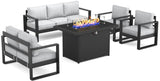 Vakollia Outdoor Aluminum Furniture Set with Fire Pit Table - 5 Pieces Modern Patio Conversation Sets Metal Sectional Sofa Set Vakollia