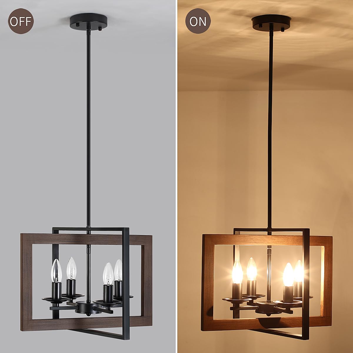 4 Lights Kitchen Chandelier, Farmhouse Dining Room Light Fixutres, Wood Chandelier for Kitchen,Rustic Dinning Room Light Fixtures Over Table with Adjustable Height for Dining Room Kitchen Island GZBEINI