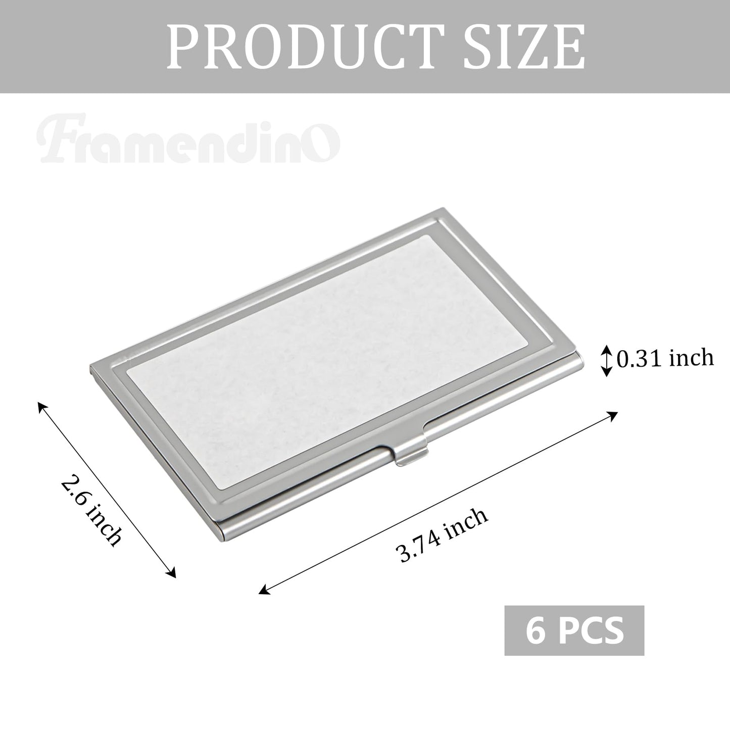 Framendino, 6 Pack Sublimation Blank Business Card Holder Metal Heat Transfer Card Case Pocket for Business