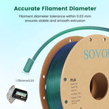 Sovol PLA Filament Silk Tri Color Co-Extrusion 1.75mm, 3D Printer Filament 1kg/ 2.2lbs, Shiny Silk Bronze Purple Green 3 in 1 Coextrusion PLA Material +/-0.03mm Sovol