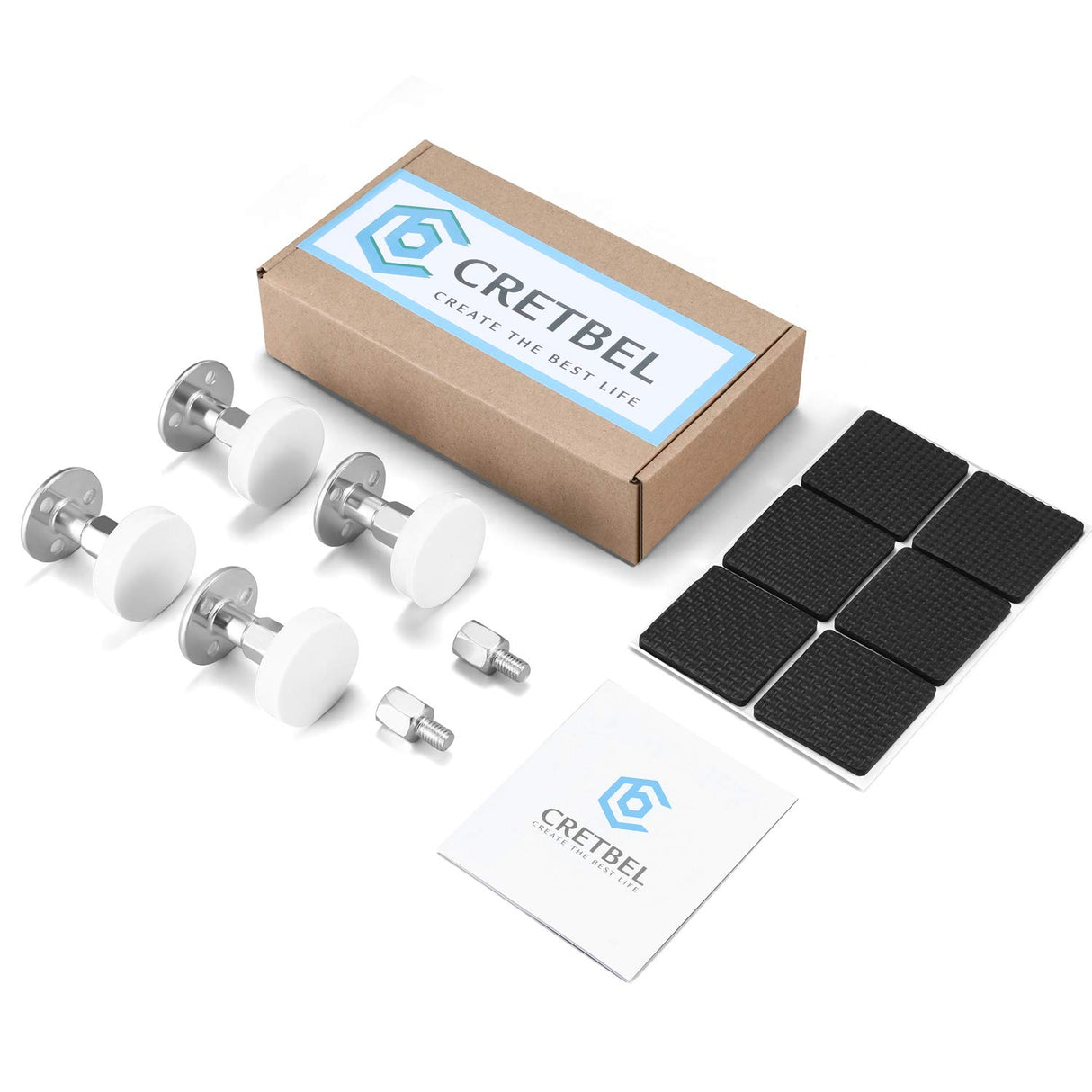 CRETBEL 4PCS Adjustable Bed Frame Anti-Shake Tool (Upgraded) for Loft Beds, Headboard Stoppers with Free Furniture Pads and Screws, Protect The Wall from Banging, Easy to Install (1.1-2.5in) CRETBEL