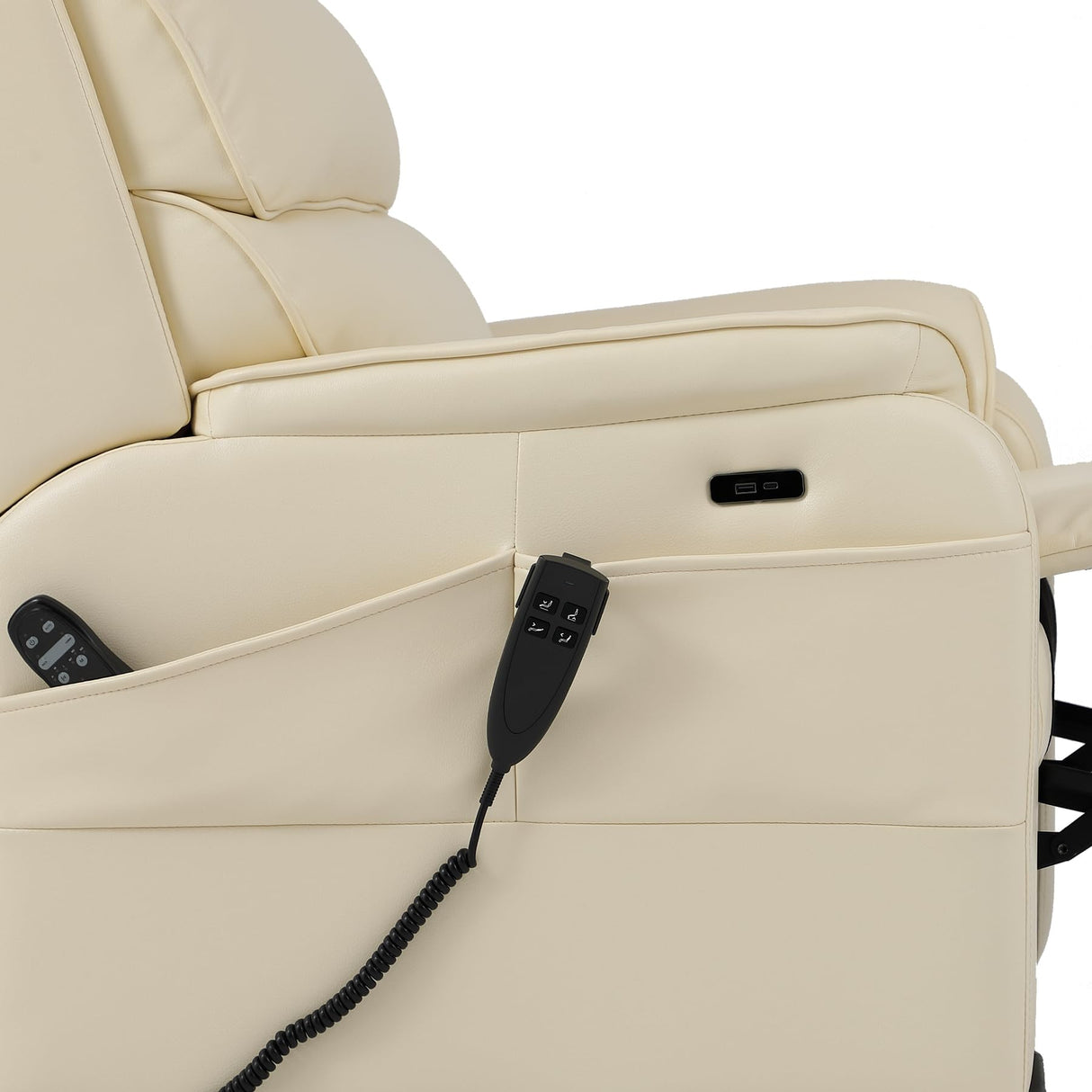 DYNOX 300 LBS Power Lift Recliner Chair for Elderly, Small Size Dual Motor Lay Flat Infinite Positions Recliner with Heat, Massage & USB Charging Port (9188S,Faux Leather,Cream White) DYNOX