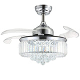 Moooni Dimmable Fandelier Crystal Ceiling Fans with Lights and Remote Modern Invisible Retractable Chandelier Fan LED Ceiling Fan Light Kit -Polished Chrome 36 Inches Moooni