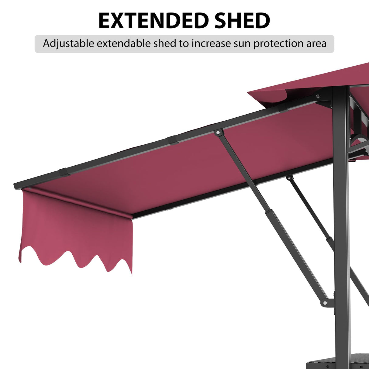 5 * 8FT Outdoor BBQ Grill Patio Canopy with Extra Shadow&Dual Side Awnings, Double Tiered BBQ Gazebo with 2 Side Shelves, Heavy-Duty Steel Frame, LED Light,fit for Barbecue and Picnic (Claret) Knowfunn