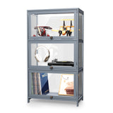 Athena Collection Curio Display Cabinet with Acrylic Doors, 3-Tier Clear Display Case 42” Hight Display Shelf for Trophy Figures Curio Collectibles for Living Room Bedroom, Grey Athena Collection