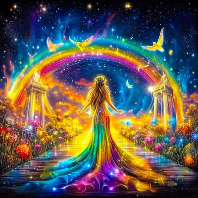 Ekuxom Fairy Diamond Art Painting Kits for Adults, Rainbow Angel Diamond Art Kits, Round Full Drill Diamond Art Gem Wall Art Decor Gifts 12x12 inch