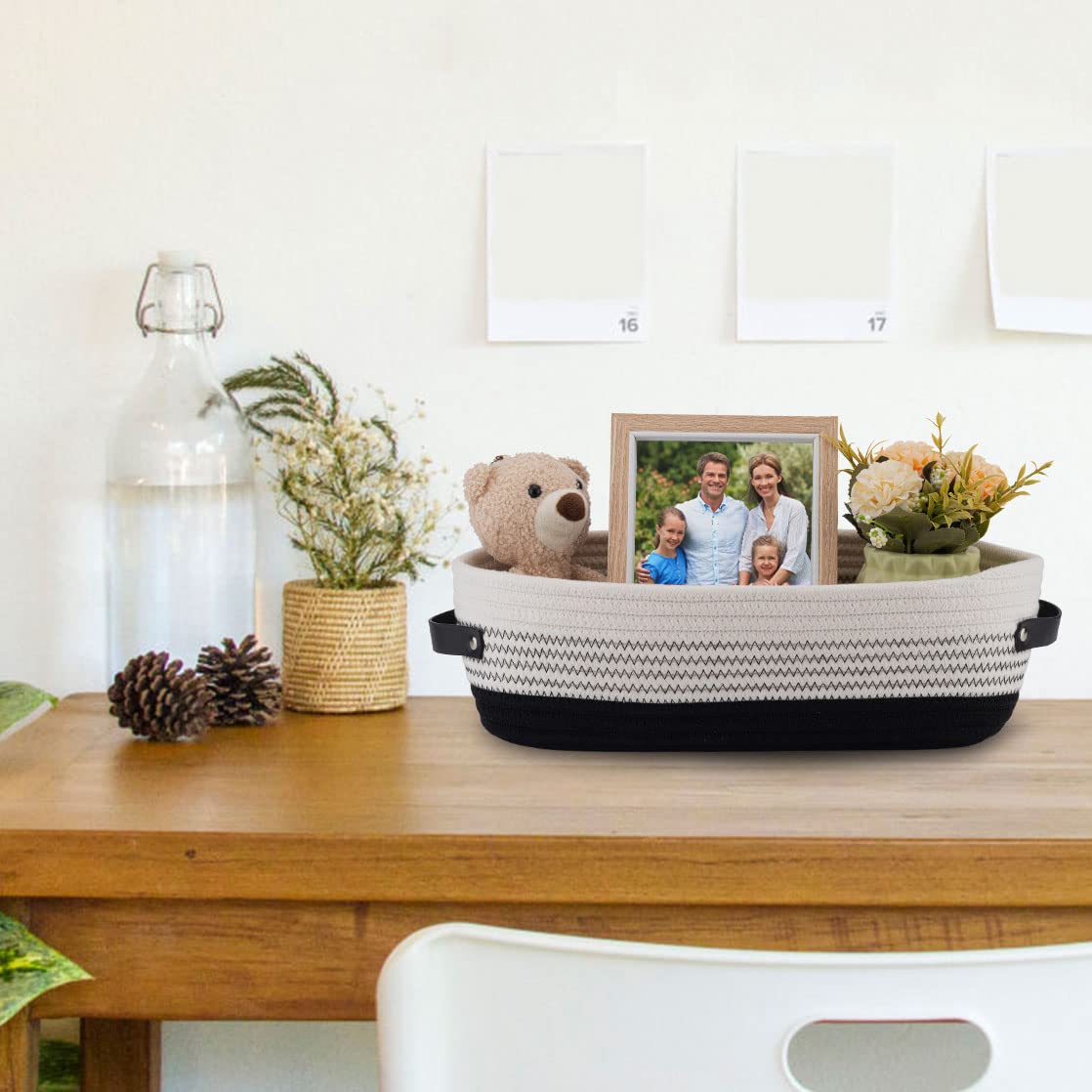 Oradrem Cotton Rope Toilet Basket Bathroom Decor Baskets, Toilet Paper Holder Basket, Farmhouse Home Decor Organizing Small Baskets 13"x5.9"x4" Black Oradrem