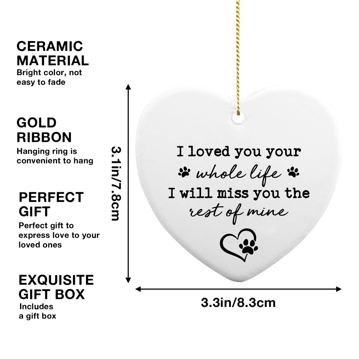 Pet Memorial Ceramic Ornament Keepsake in Memory of Dog - Sympathy Gift for Loss and Bereavement - Pet Remembrance Lzisocnrt