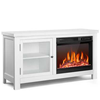 R.W.FLAME Fireplace TV Stand for 50 Inch TV,Modern Entertainment Center with 23" Electric Fireplace,Media Furniture for Living Room with Storage Cabinets, 48 Inch,White