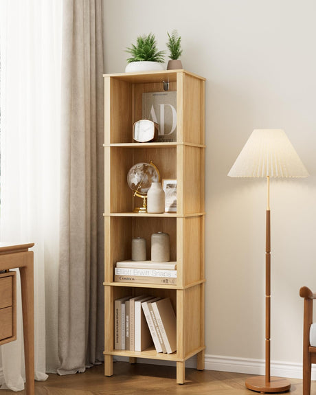 Apetaccat Book Shelf, Modern 4-Tier Bookcase, Open Storage Bookshelf, 11 × 14.2 × 50.4 Inches, Small Narrow Bookshelves for Living Room, Home Office, Bedroom, Natural Apetaccat