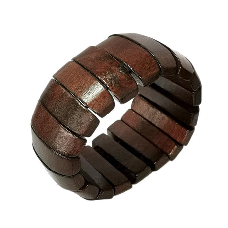 Multi-Colored Wooden Beads Stretch Bracelet Wide Chunky Bangle Bohemian Jewelry Wood Elastic Wristband for Women-Brown Caiyao
