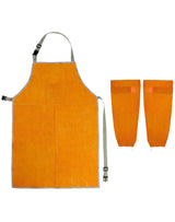 QWORK Welding Apron& Sleeves, Welding Work Protectors Set, Heat and Flame Resistant Leather Work Shop, Blacksmith Protective or Safety Clothing, Welders, Fireplace, Gardening, BBQ Apron, Bib Apron QWORK