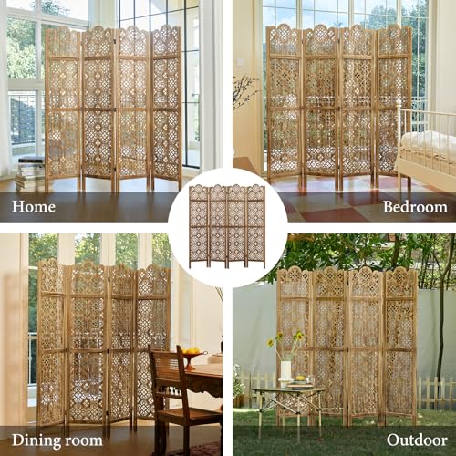 68.9Inch Folding Room Divider, 4 Panels Wood Carved Privacy Screens - Ideal Decorative Partition for Home, Office, Restaurant, Bedroom (Dark Brown) Svimi