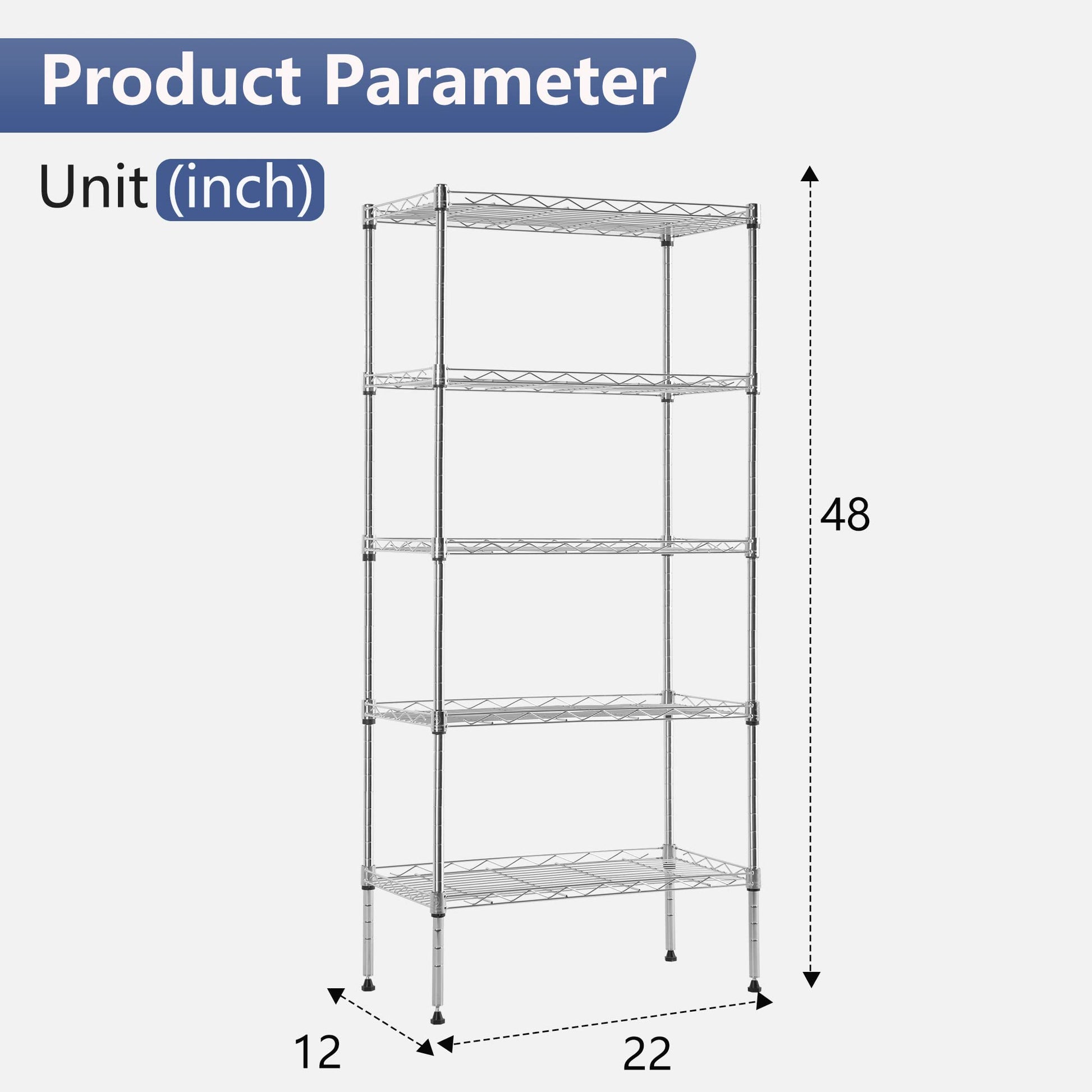 FDW 5 Tier 22L x 12W x 48H Pantry Shelves Adjustable Metal Shelves NSF Storage Rack Shelving Units for Kitchen Garage Small Places Commercial,Chrome - WoodArtSupply