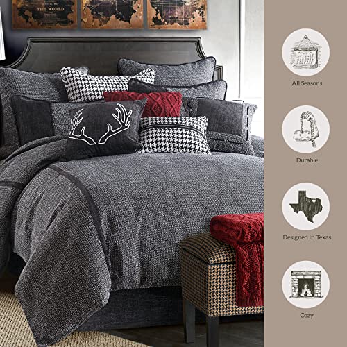 HiEnd Accents Hamilton 4 Piece Comforter Set, Black and White Tweed Bed Set, King Size, Rustic Cabin Lodge Luxury Bedding Set, 1 Comforter, 1 Bed Skirt, 2 Pillow Shams