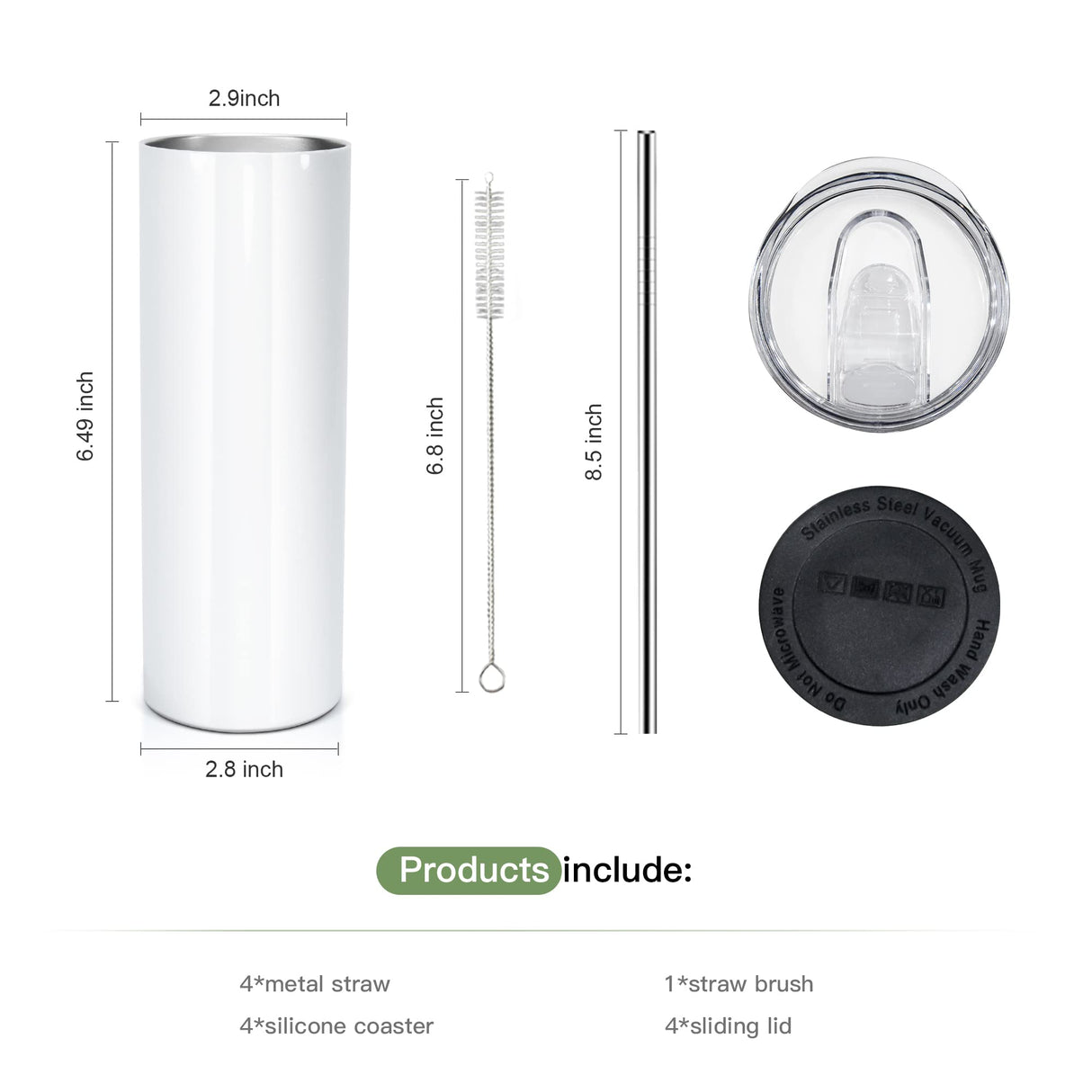 AGH 6 Pack 15OZ Sublimation Tumblers Straight Cups,Double Wall Vacuum Insulated Sublimation Tumblers with Straw,Polymer Coating for Heat Transfer AGH