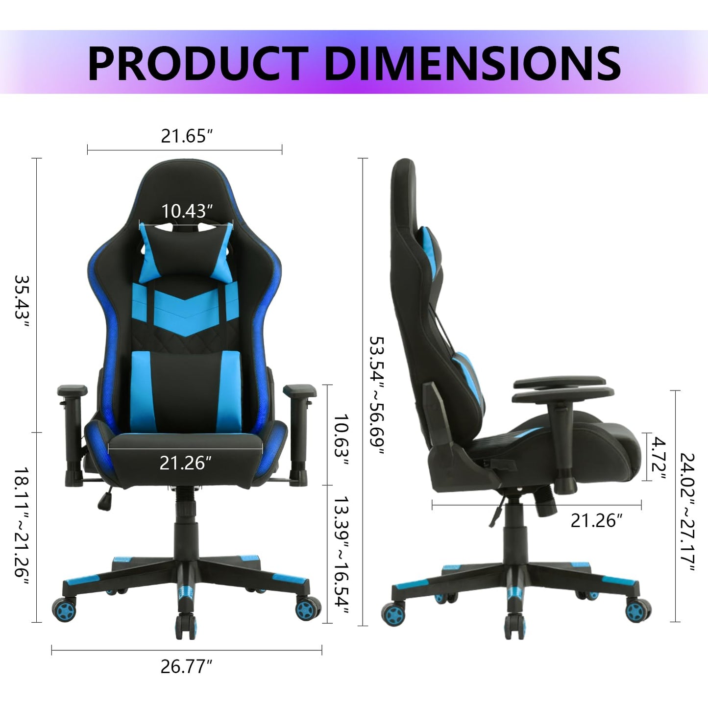 Computer Gaming Chair with LED Lights, RGB Video Gaming Chair with Comfortable Leather and High Back, Gaming Chair with Adjustable Lumbar Support for Adults and Teens（Blue）