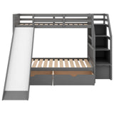 Harper & Bright Designs Twin Over Full Bunk Bed with Stairs and Slide, Multifunction Wood Bunk Bed with Storage Drawers, Gray Harper & Bright Designs