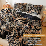XeGe Fluffy Faux Fur Tiger-leopard Patchwork Print Duvet Cover Set, 1 Plush Fuzzy Decorative Comforter Cover and 2 Furry Pillowcases, Western Wild Shaggy Bedding Set with Zipper, Brown and Black, King XeGe