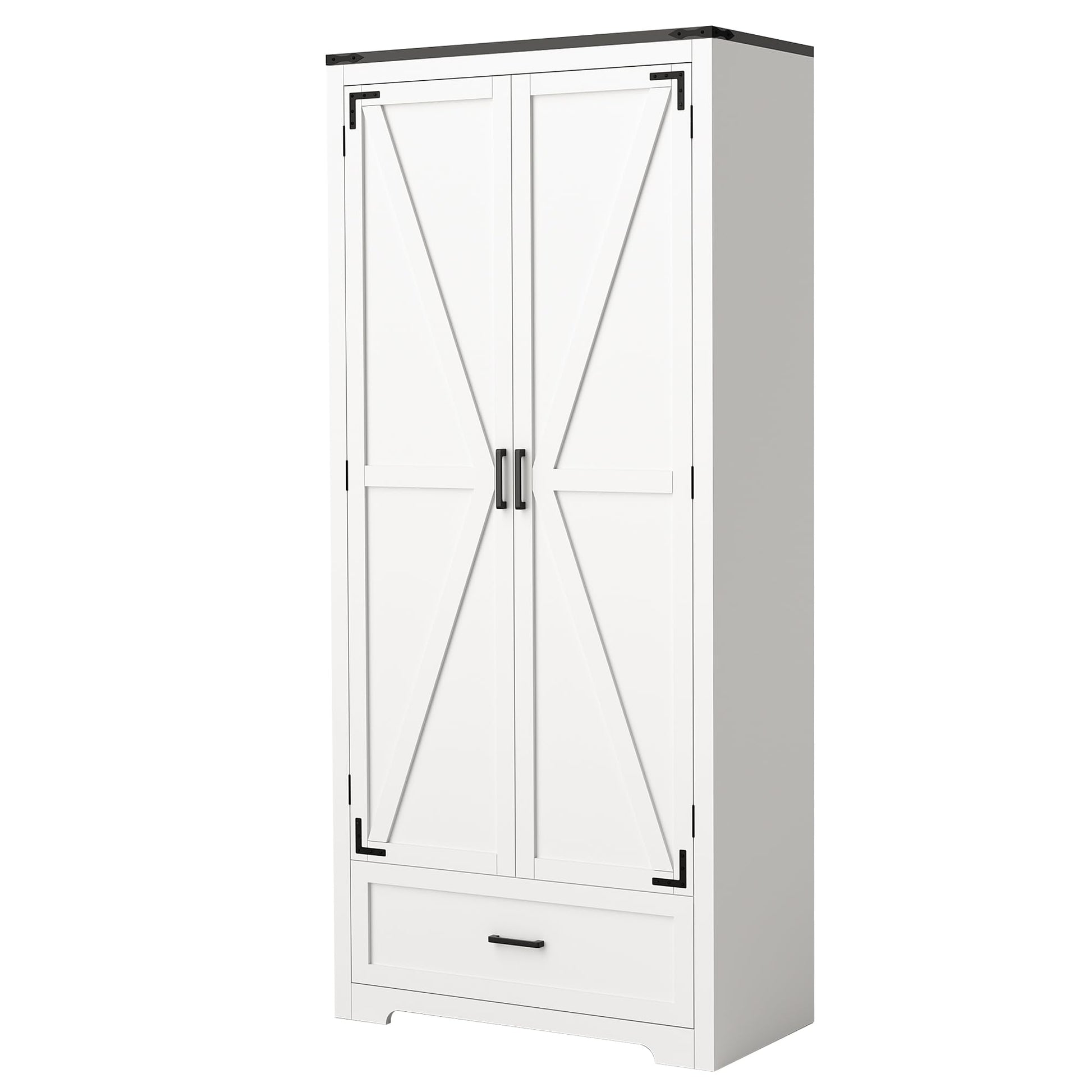 PATIOPIA Farmhouse Kitchen Pantry Cabinet,71" Large Wooden Storage Cabinet with Adjustable Shelves & 2 Barn Doors & Drawer, Versatile Storage for Kitchen,Bathroom,Living Room,White - WoodArtSupply