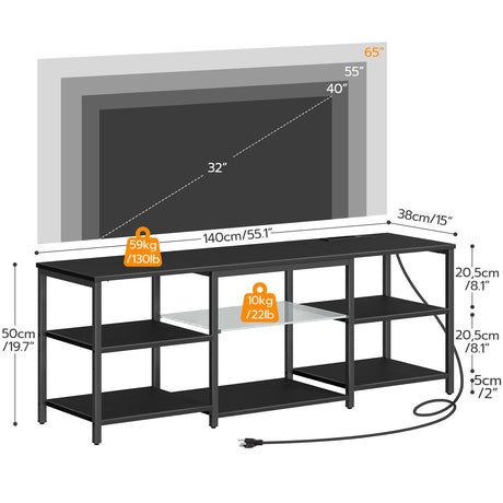 HOOBRO LED TV Stand for 65 Inch TVs with Charging Station, Gaming Entertainment Center with 3-Tier Open Storage, Long Media TV Console Table, TV Stand for Living Room, Bedroom, Black BB20UDDS01 HOOBRO