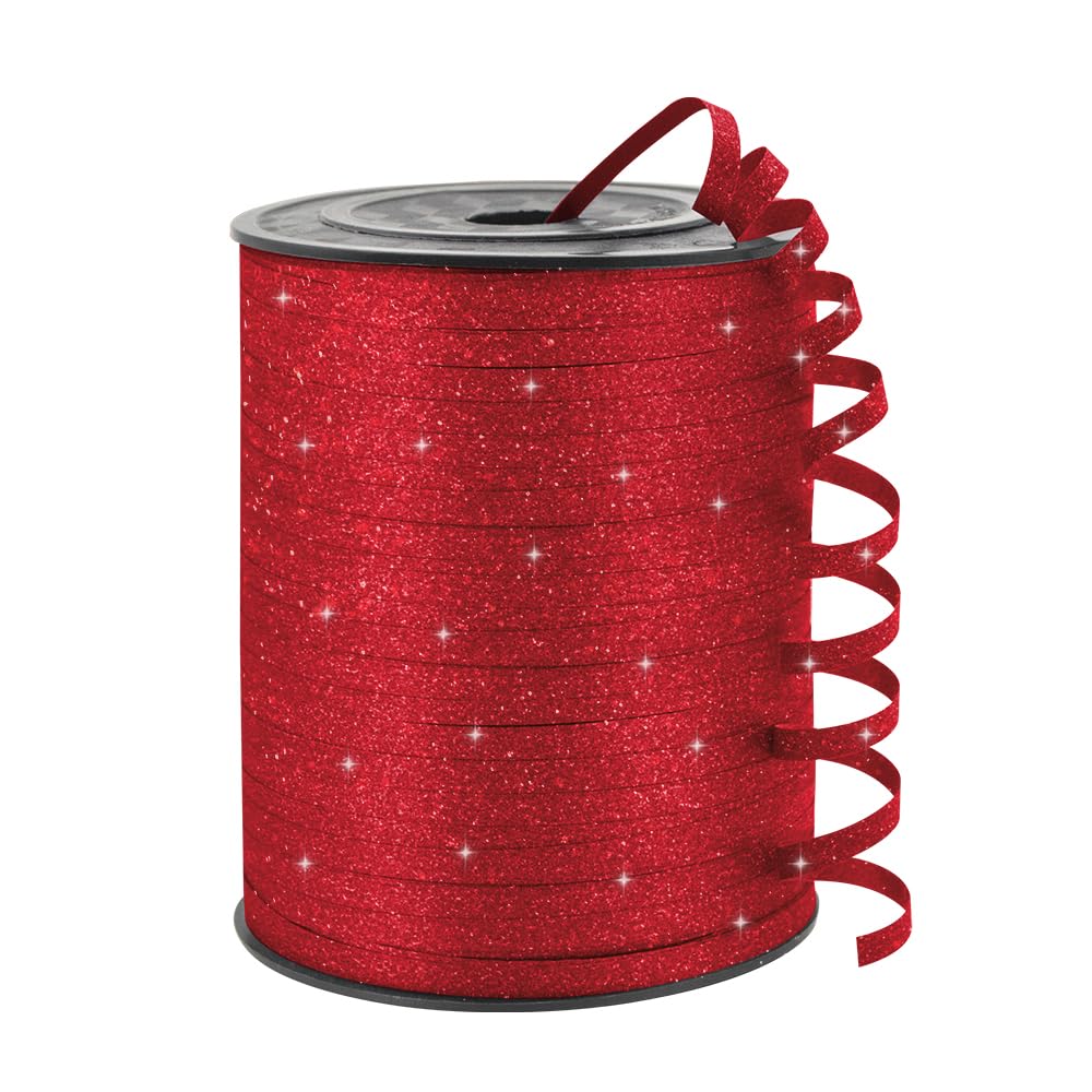 Red Glitter Curling Ribbon, 1/5" Wide x 500 Yards Christmas Curling Ribbons for Gift Wrapping, Party Decoration, Balloon String, Crafting, Balloon Ribbons for Florist Flower (1 Roll) KMER LIFE