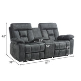 EBELLO Loveseat Recliner Sofa for Living Room, Extra Wide Modern Overstuffed 2 Seat Reclining Manual Sofa Chair, with Hidden Armrest Cup Holders, Breathable Fabric, Grey EBELLO