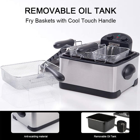 Secura 1700-Watt Stainless-Steel Triple Basket Electric Deep Fryer with Timer Free Extra Odor Filter, 4L/17-Cup,Silver Secura