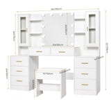 ANWBROAD 59.1" Large Vanity Desk Table with Mirror & Lights White Makeup Vanity with Power Outlet and 8 Drawers 2 Cabinets 3 Lighting Modes Adjustable Vanity Table for Bedroom Dressing Room UBDT67W ANWBROAD