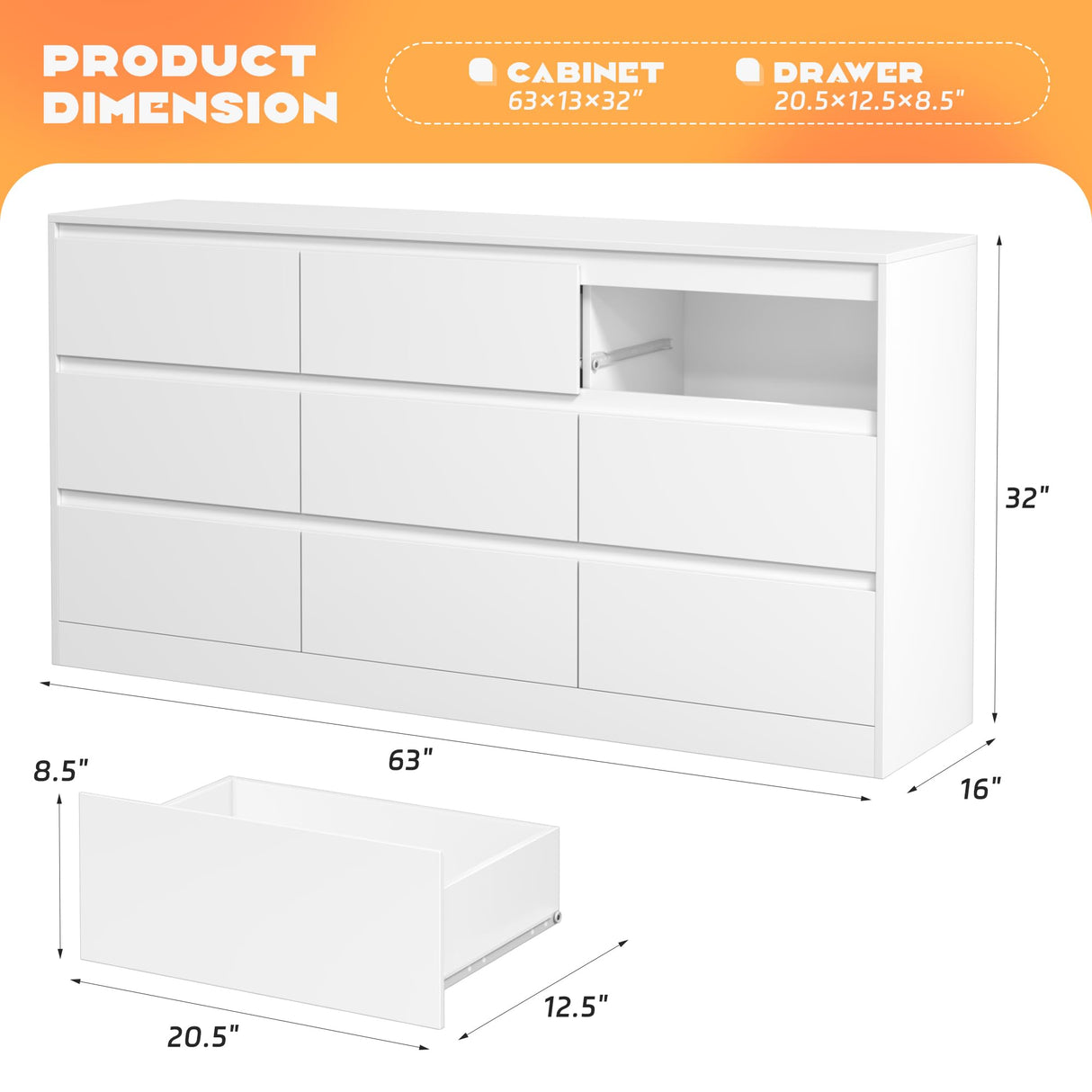 INTERGREAT White Dresser for Bedroom,Modern 9 Drawer Dresser for Closet,Wood Dressers with Deep Drawers for Kids Bedroom,Chest of Drawers for Bedroom,Living Room,Hallway,Entryway，Nursery INTERGREAT