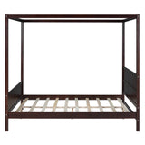 Merax Queen Size Canopy Bed with 4 Wood Legs, Queen Bed Frame Platform Frame with Headboard and Footboard, Under Bed Storage, Slat Support Leg, No Box Spring Needed, Espresso Merax