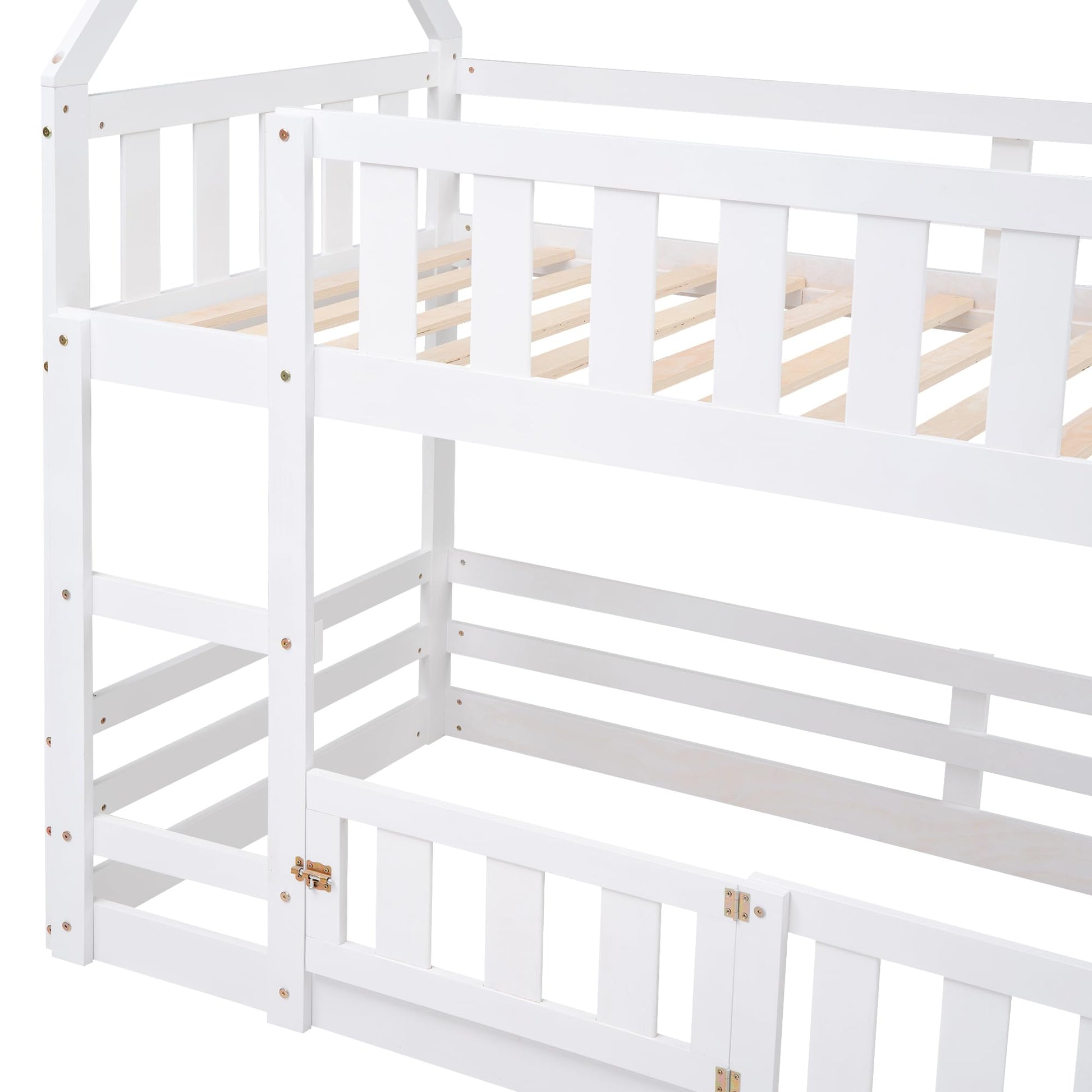 SOFTSEA Solid Wood Twin Over Twin House Bunk Bed with Guardrails and Playful Design - WoodArtSupply