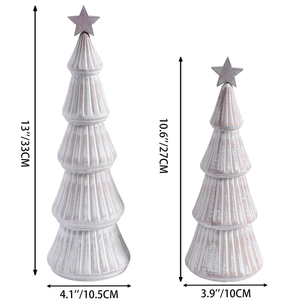 Wooden Christmas Tree Figurines with Removable Star, 2Pcs Distressed White Wood Christmas Trees, Rustic Xmas Centerpieces for Tables, Farmhouse Christmas Decor Indoor (White) Ovootok