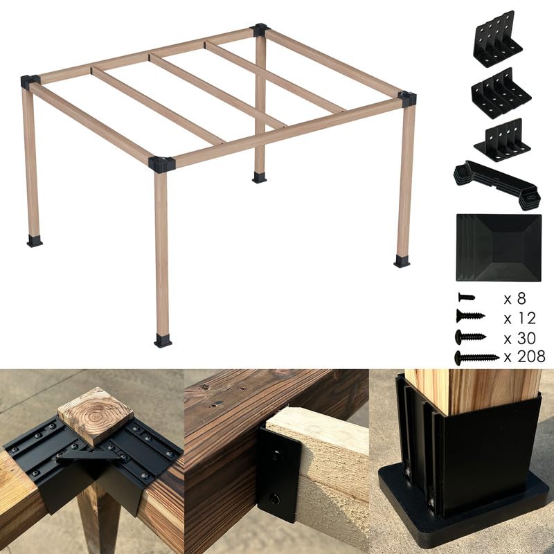 Kozyard Pergola Brackets, 4 Pack Pergola Kit 3-Way Right Angle Corner Bracket with Pergola Post Base for 4x4'' (Actual: 3.5x3.5'') Wood Beams Elevated Wood Stand Kit Pergola/Gazebo Kit Kozyard